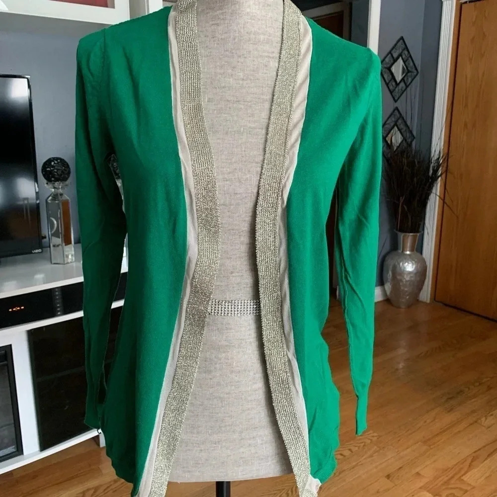 Dana Buchman Foil Trim Open Cardigan